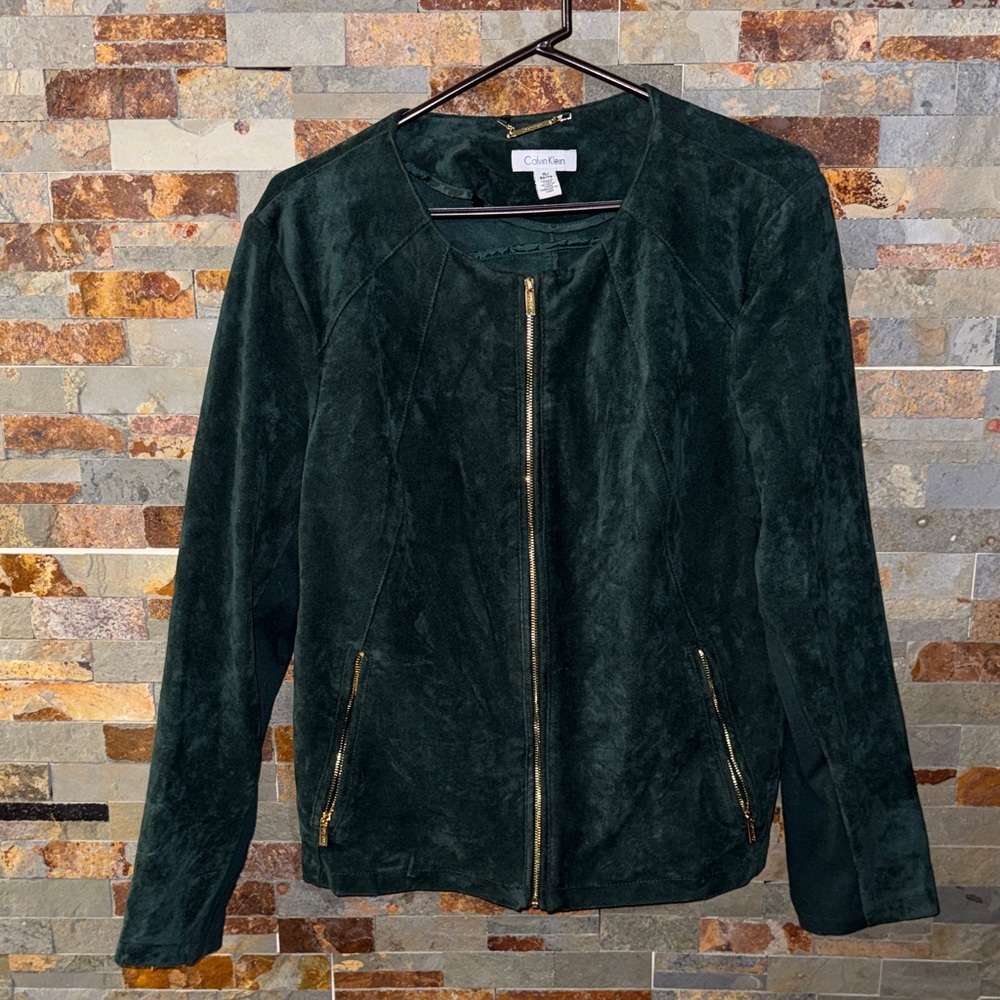 Calvin Klein Women's Dark Green Suede Biker Style Jacket